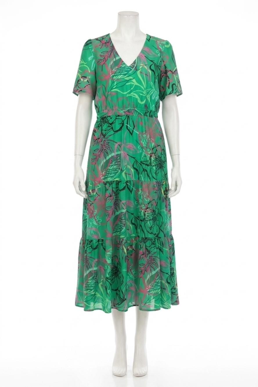NEW JOSEPH RIBKOFF floral print tiered maxi dress in green/multi